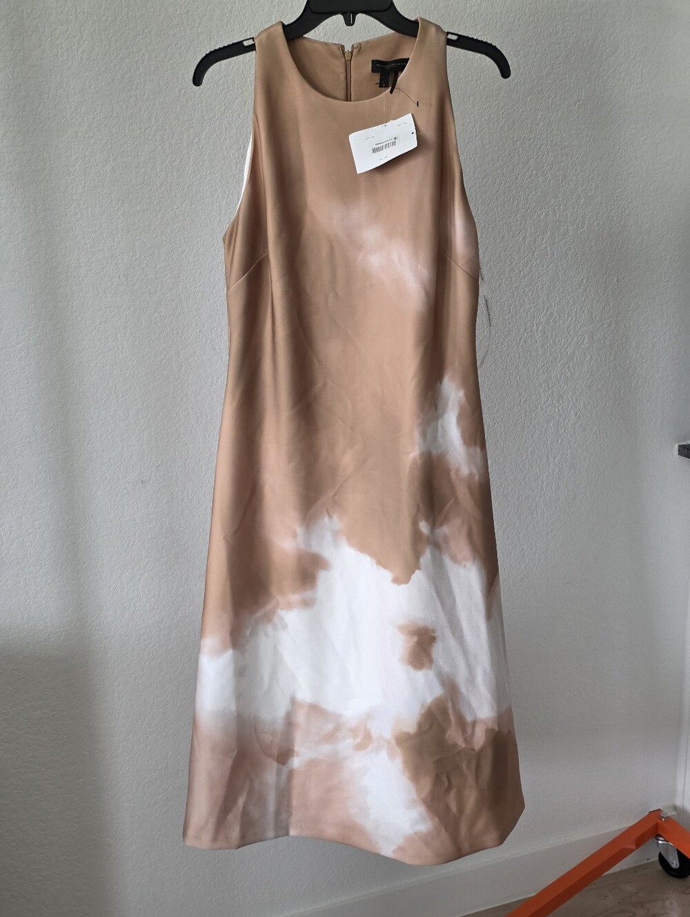NWT Donna Karan New York Tie Dye Midi Dress Size 12 Tan White Minimalist $149 - Picture 2 of 9